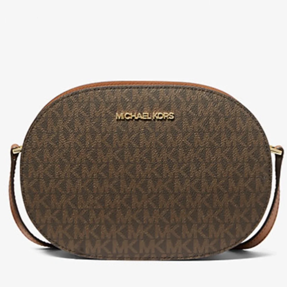 Michael Kors Jet Set Travel Medium Signature Logo EW Crossbody Bag Brown NWT